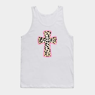 Cheetah Leopard Print Catholic Cross with Pink Lase Tank Top